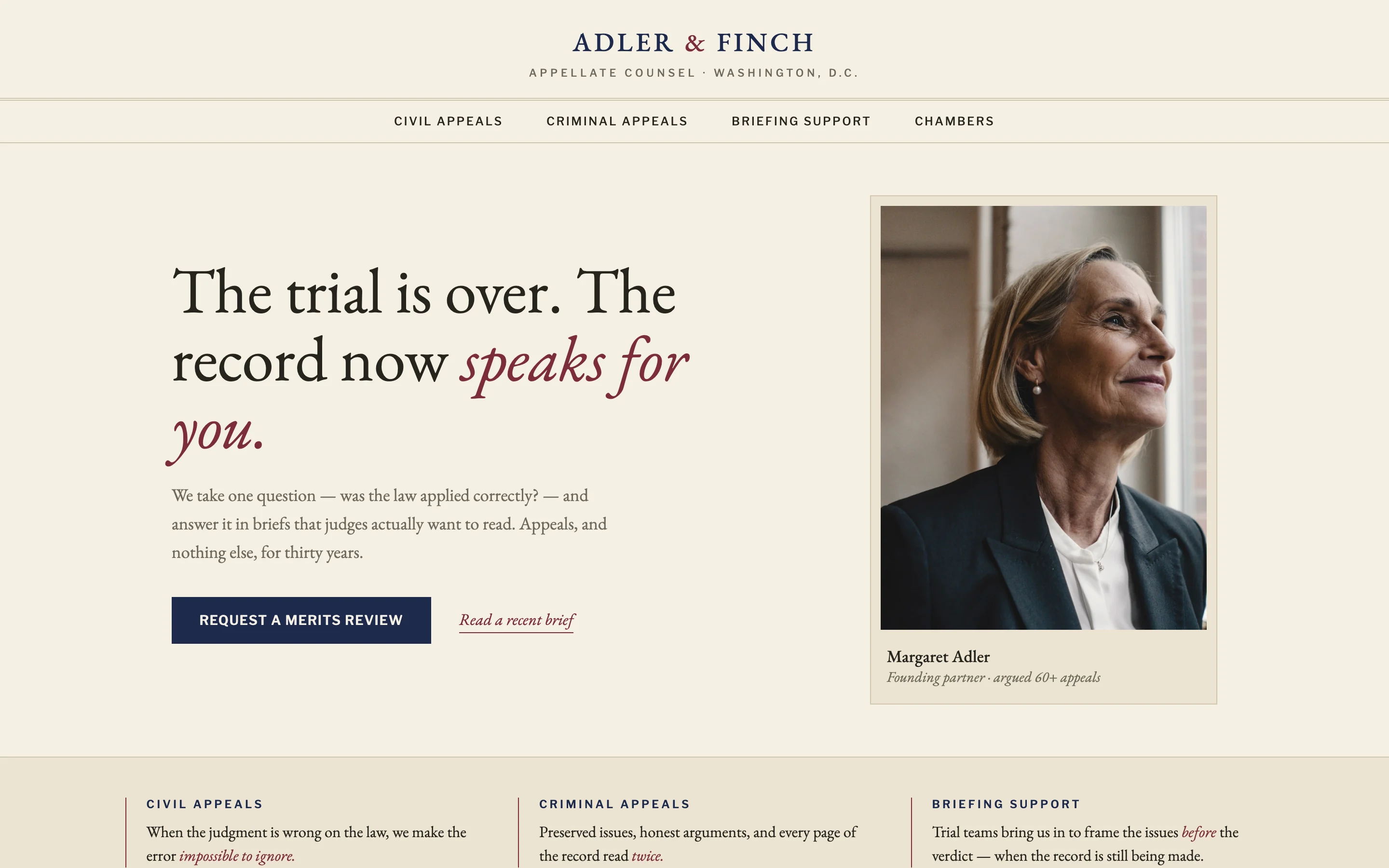 Design study: homepage concept for an appellate law firm
