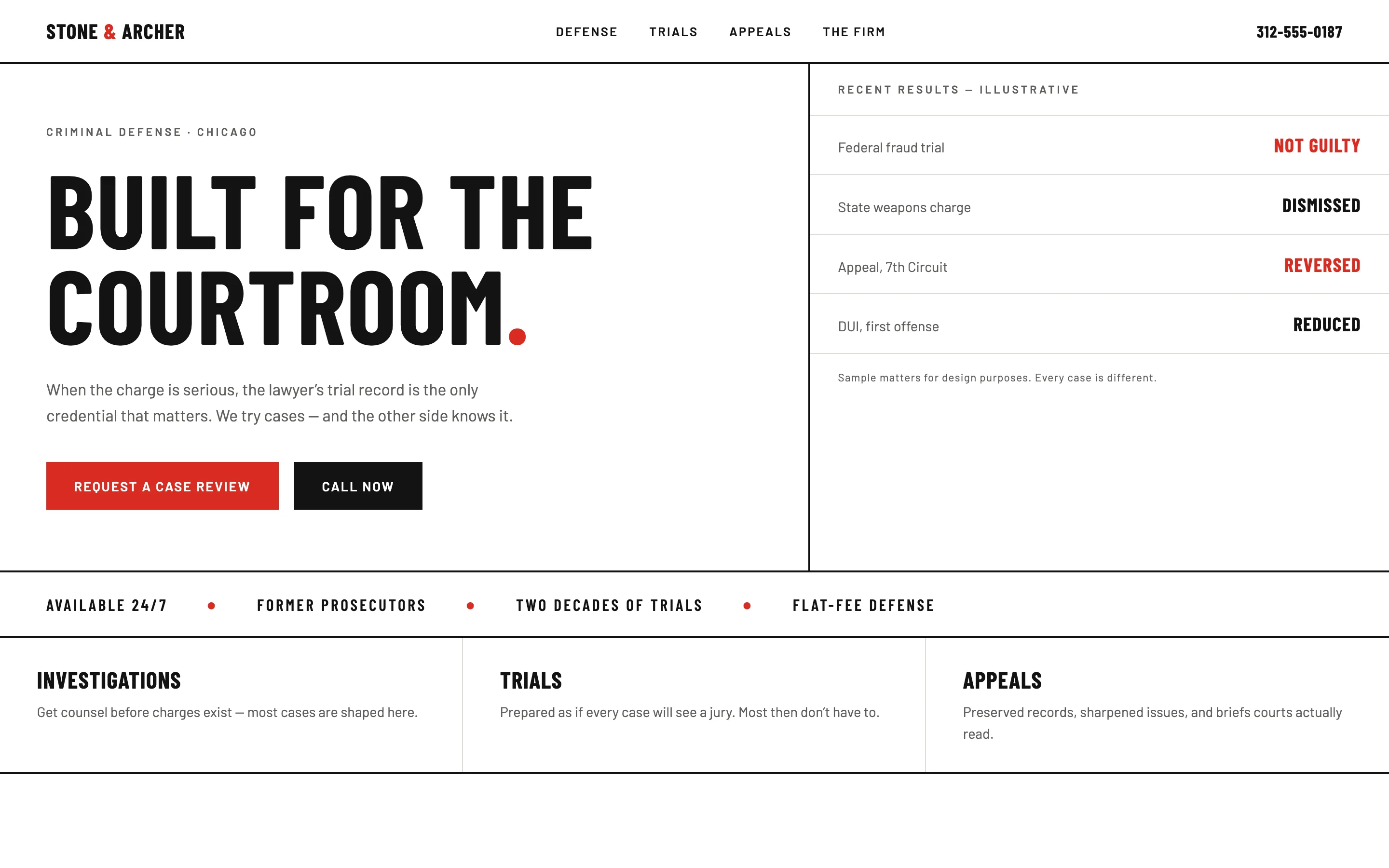 Design study: homepage concept for a criminal defense trial firm